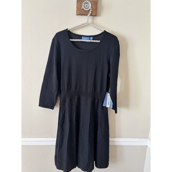 NWT Simply Vera Vera Wang Petite Size XL Black Knit Dress Fit Flare - Picture 1 of 5